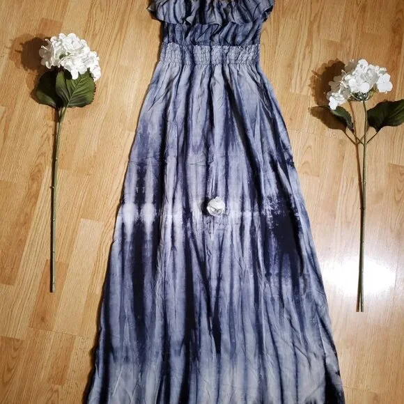 LEO MEETS VIRGO Tie Dye Off Shoulder Maxi Dress - Picture 2 of 12